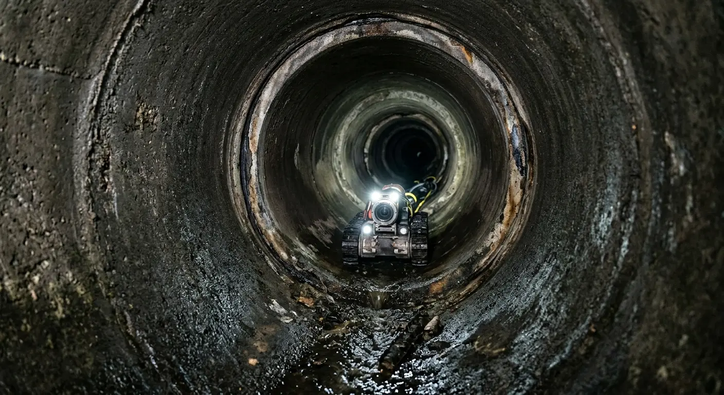 Robotic sewer camera inspecting pipe interior for Sewer Line Cleaning in Four Corners